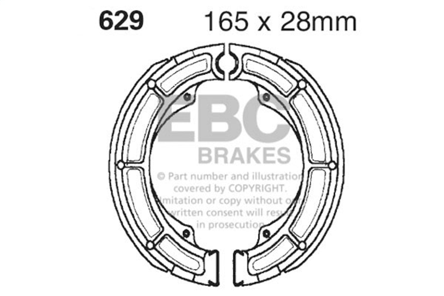 EBC Motorcycle Brakes 629G Motorcycle Grooved Replacement Brake Shoes; EBC Motorcycle Brakes 629G