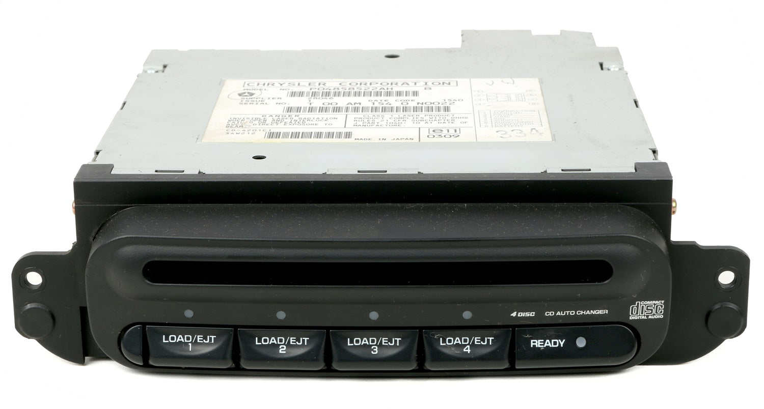 1 Factory Radio 638-01245-NOA3 4 Disc CD Auto Changer; Remanufactured; Black; OE Part Number: P04858522AH; 1 Factory Radio 638-01245-NOA3