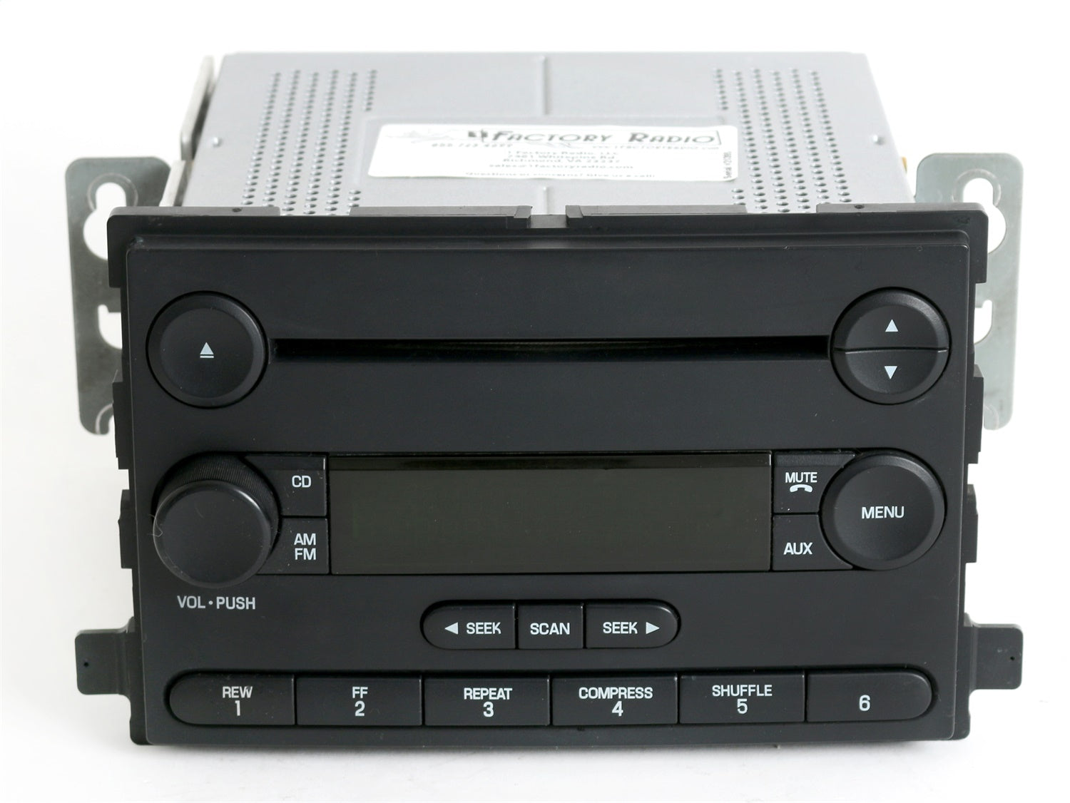 1 Factory Radio 638-02140-NOA2 AM/FM Radio CD Player; Remanufactured; Black; OE Part Number: 6C3T-18C869-AE; 1 Factory Radio 638-02140-NOA2
