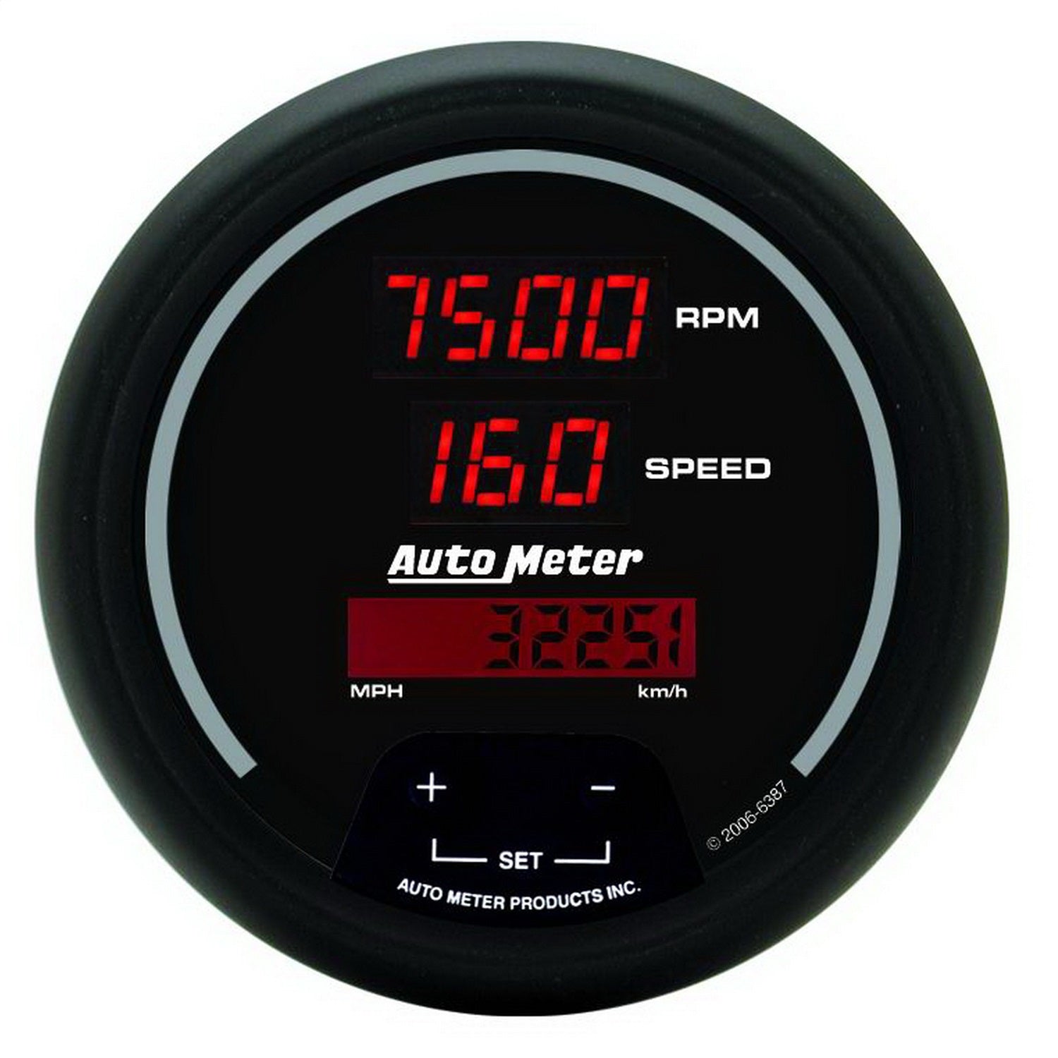 AutoMeter 6387 GAUGE; TACH/SPEEDO; 3 3/8in.; 260MPH/260KMH/10KRPM; PROGRAM; DIG; BLK W/RD LED AutoMeter 6387
