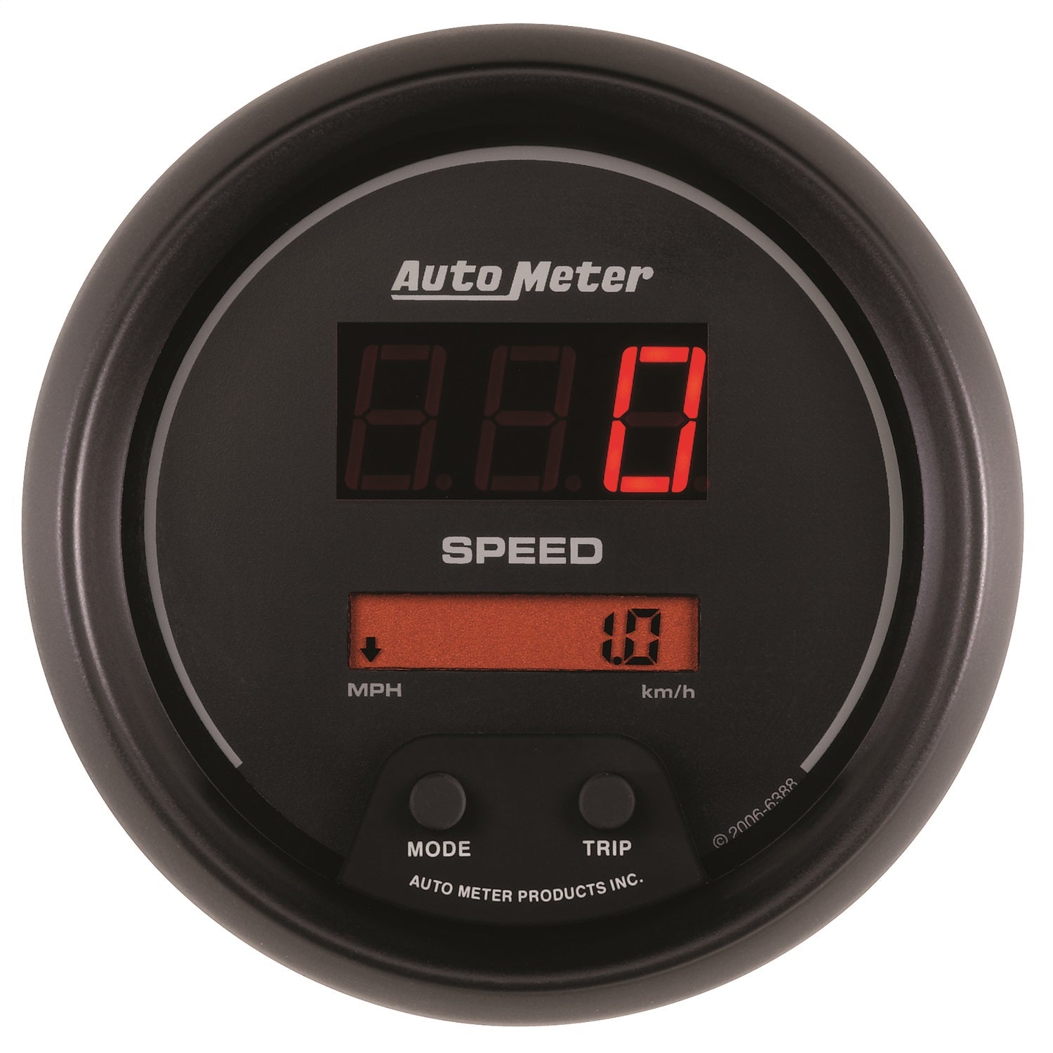 AutoMeter 6388 GAUGE; SPEEDO; 3 3/8in.; 260MPH/260KM/H; ELEC PROGRAM; DIGITAL; BLACK W/RED LED AutoMeter 6388
