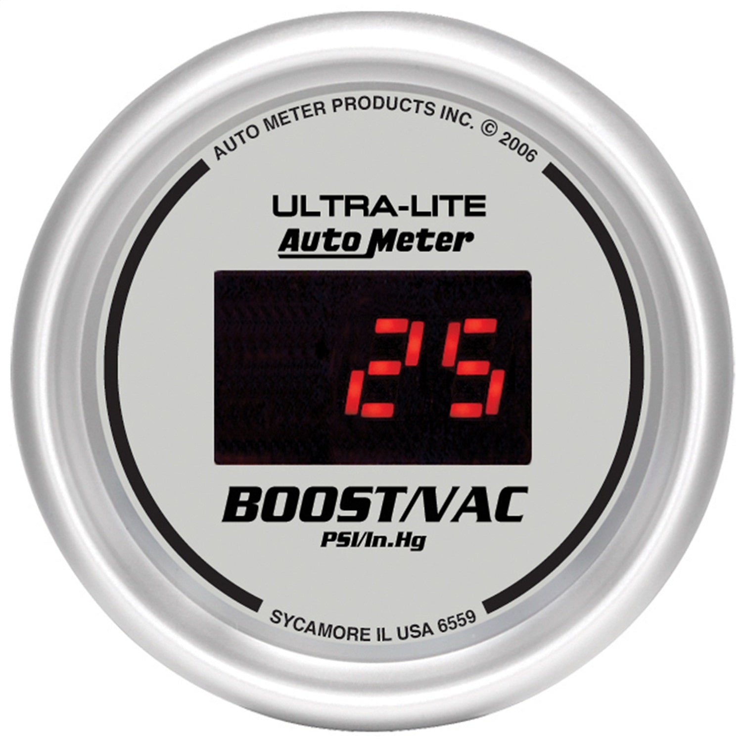 AutoMeter 6559 GAUGE; VAC/BOOST; 2 1/16in.; 30INHG-30PSI; DIGITAL; SILVER DIAL W/RED LED AutoMeter 6559