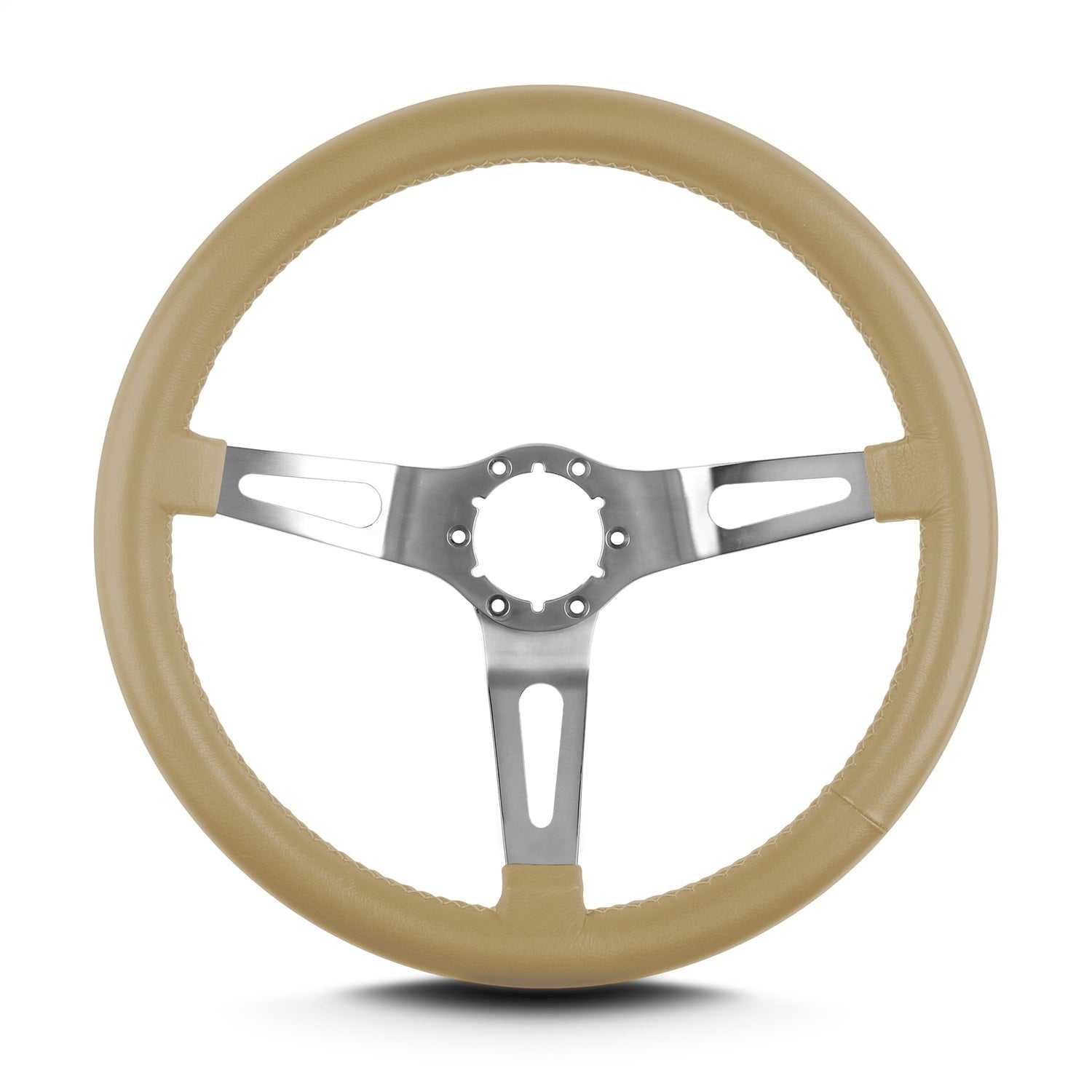 Lokar 65809 Lecarra Teardrop Steering Wheel; Tan; 3 Brushed Spokes; 14 in. Standard Grip; Lokar 65809