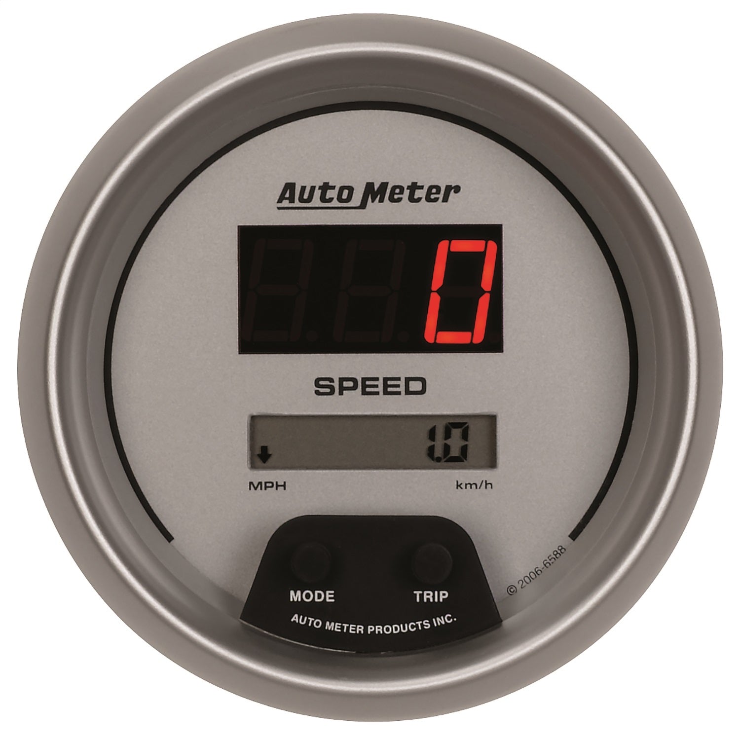 AutoMeter 6588 GAUGE; SPEEDO; 3 3/8in.; 260MPH/260KM/H; ELEC PROGRAM; DIGITAL; SLVR W/RED LED AutoMeter 6588
