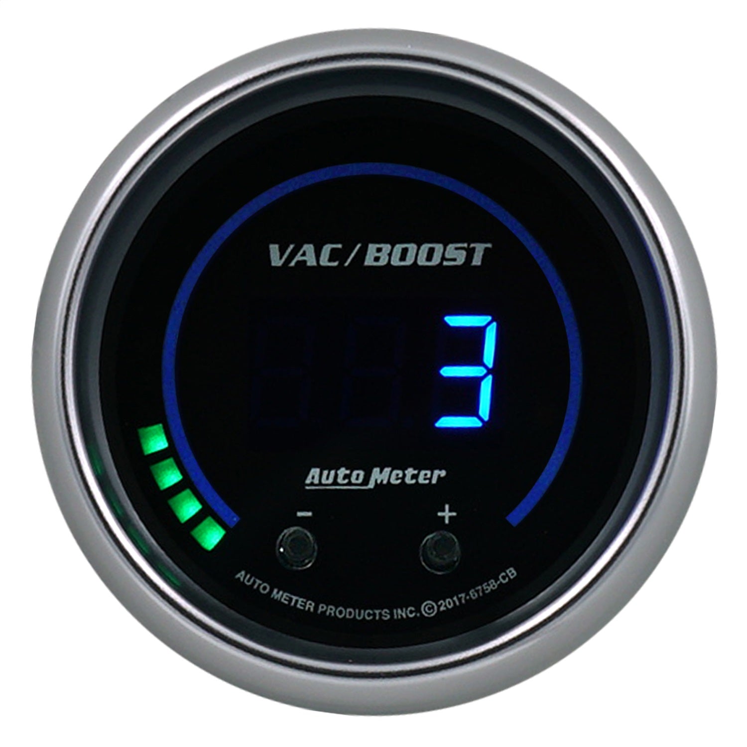 AutoMeter 6758-CB GAUGE; VAC/BOOST; 2 1/16in.; TWO CHANNEL; SELECTABLE; COBALT ELITE DIGITAL AutoMeter 6758-CB