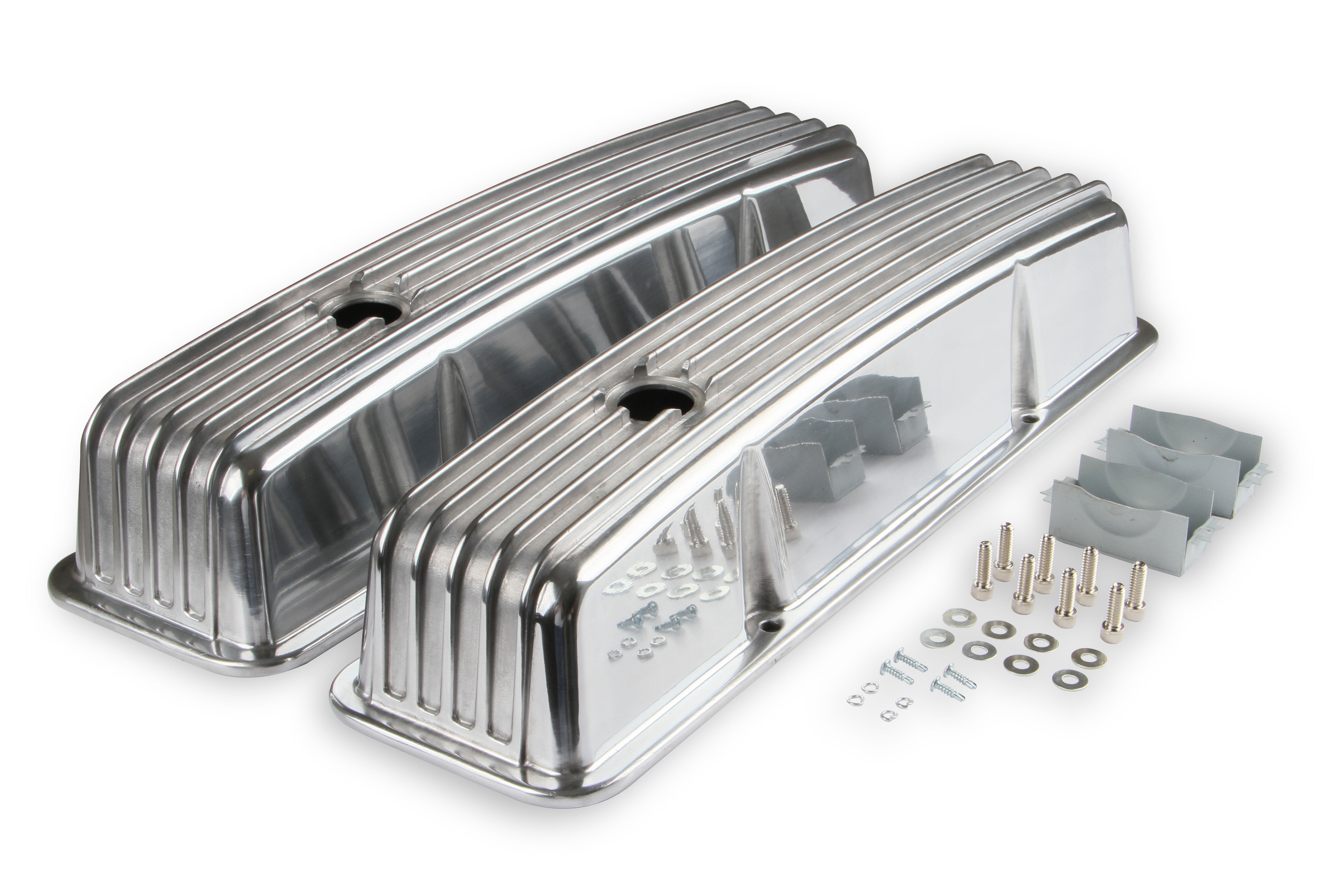 Mr Gasket 6855G Aluminum Valve Cover; Pre-Punched Breather Openings w/Baffles; Finned; Pair; Mr Gasket 6855G