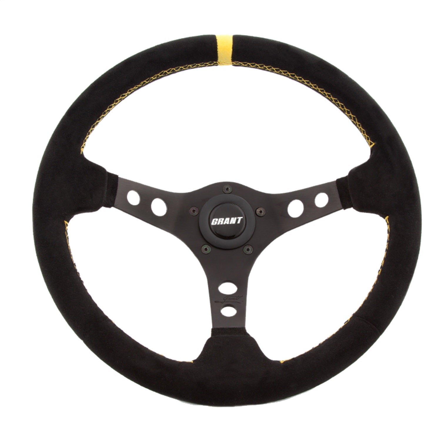Grant 697 Racing Steering Wheel; Black w/Yellow Marker; 3-Spoke Design; Grant 697