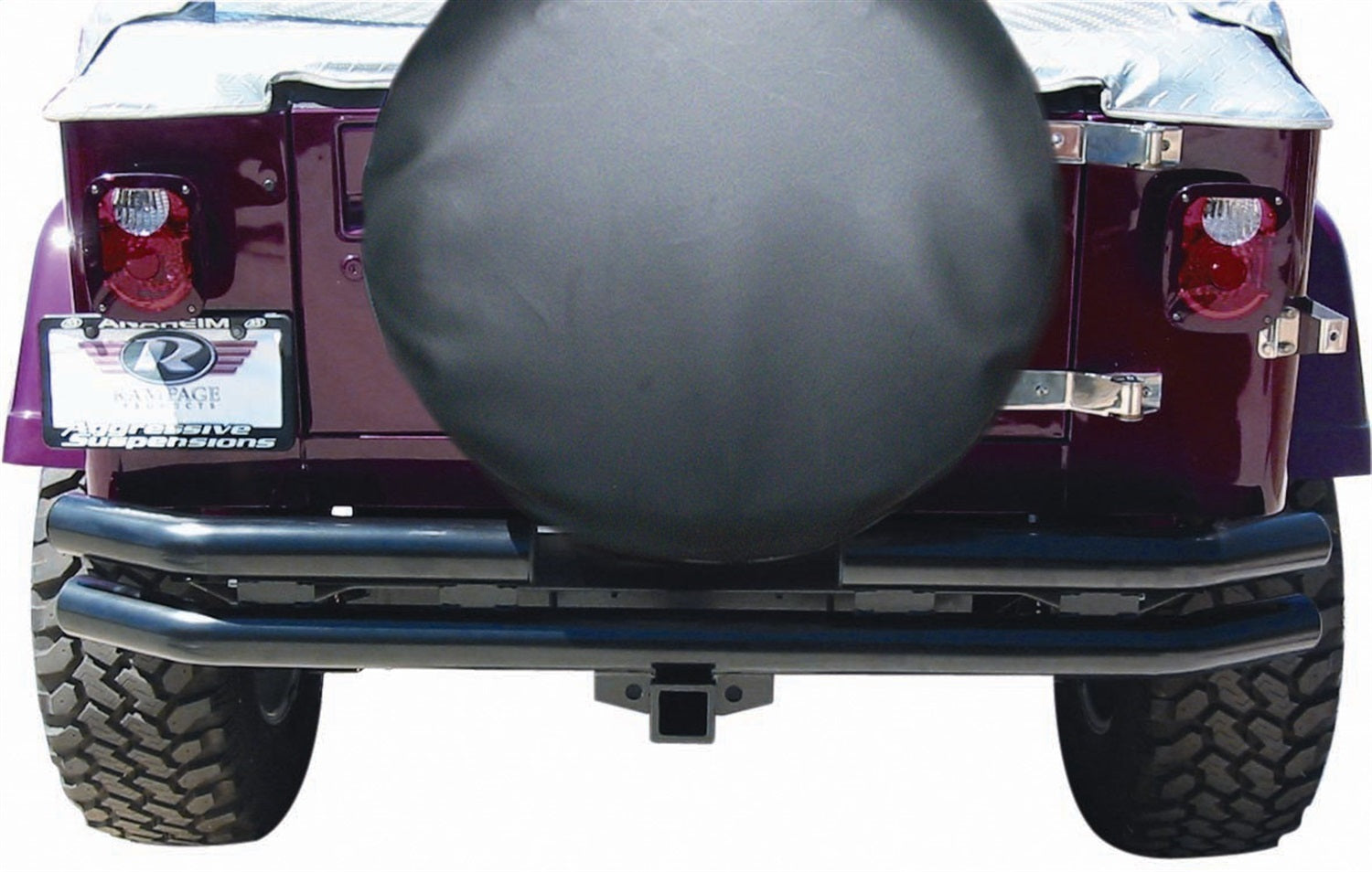 Rampage 7648 Rear Double Tube Bumper; w/Receiver; Black; Rampage 7648