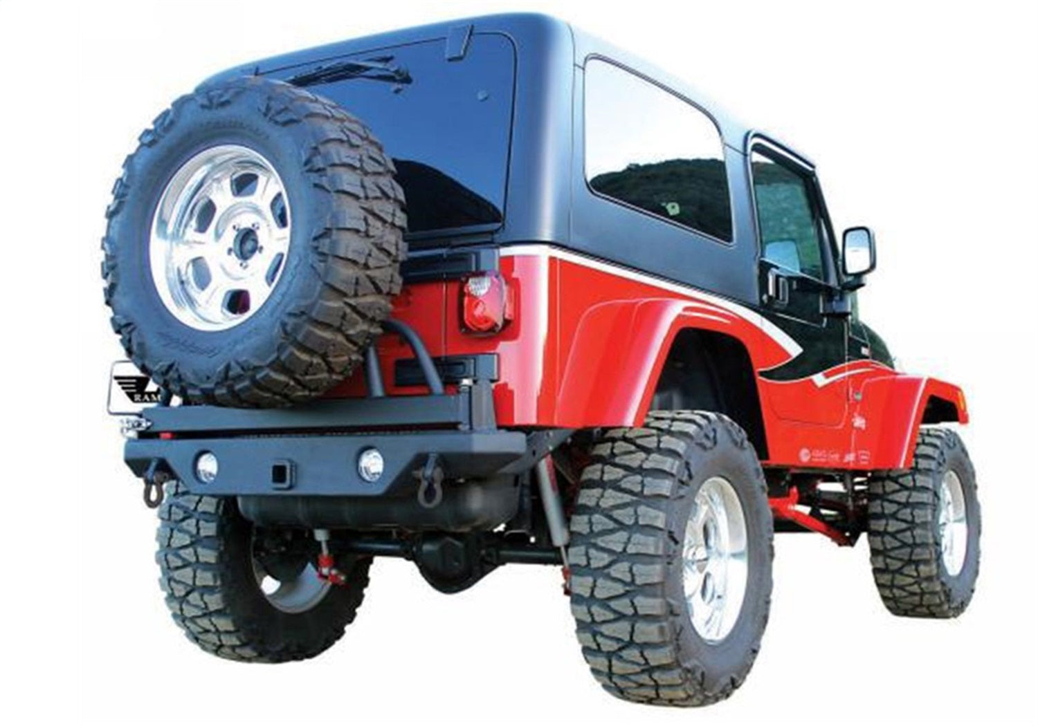 Rampage 76610 Rear Recovery Bumper; Black; w/Swing Away Tire Mount; Lights Sold Separately; Rampage 76610