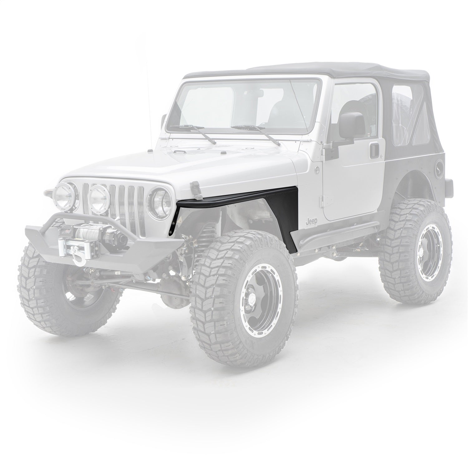 XRC Tube Fender; Front; Textured Black Powder Coat; Relocates Factory Latch; Smittybilt 76872