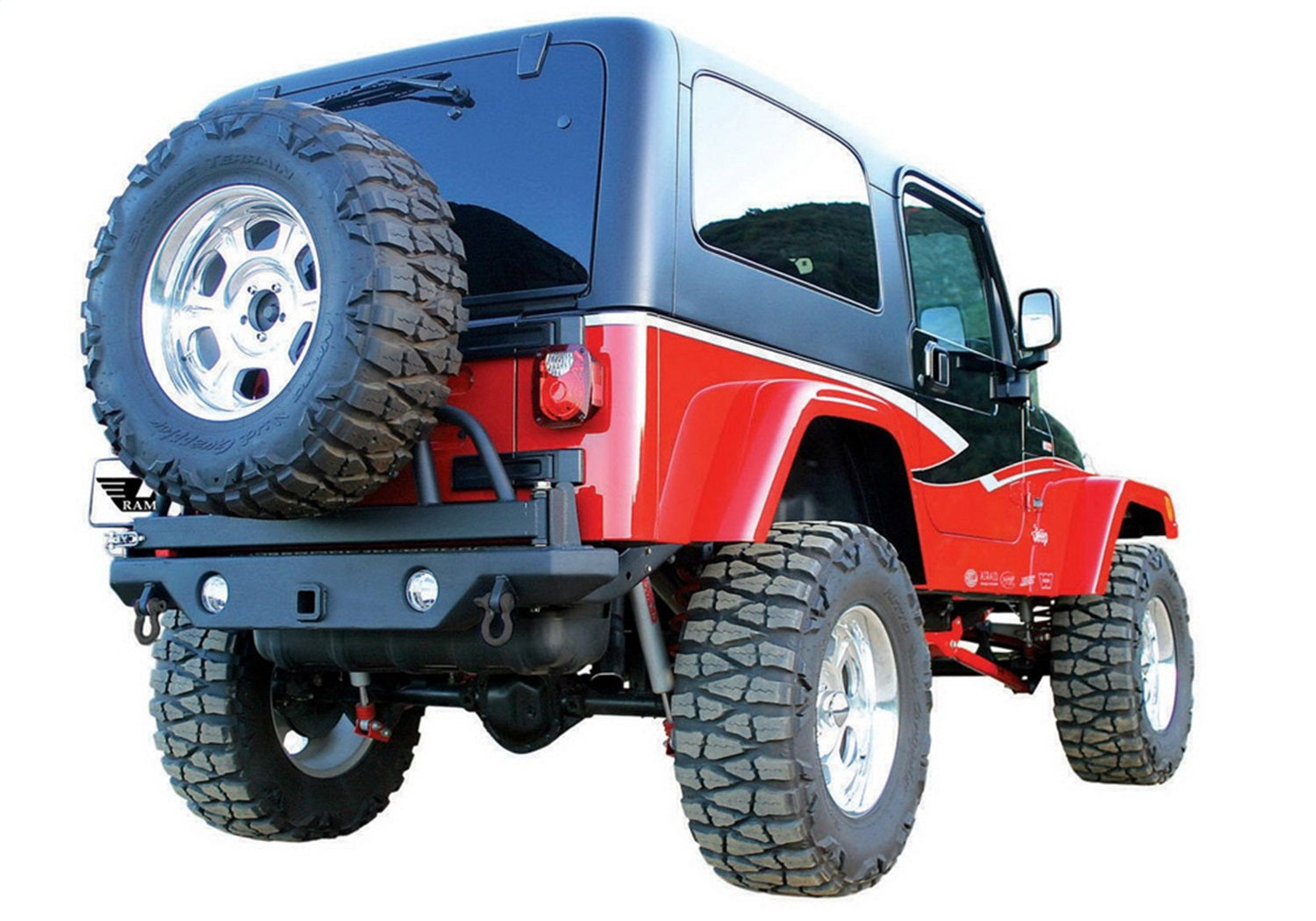 Rampage 78615 Rear Recovery Bumper; Black; HD w/Swing Away Tire Mount; Lights Sold Separately; Rampage 78615