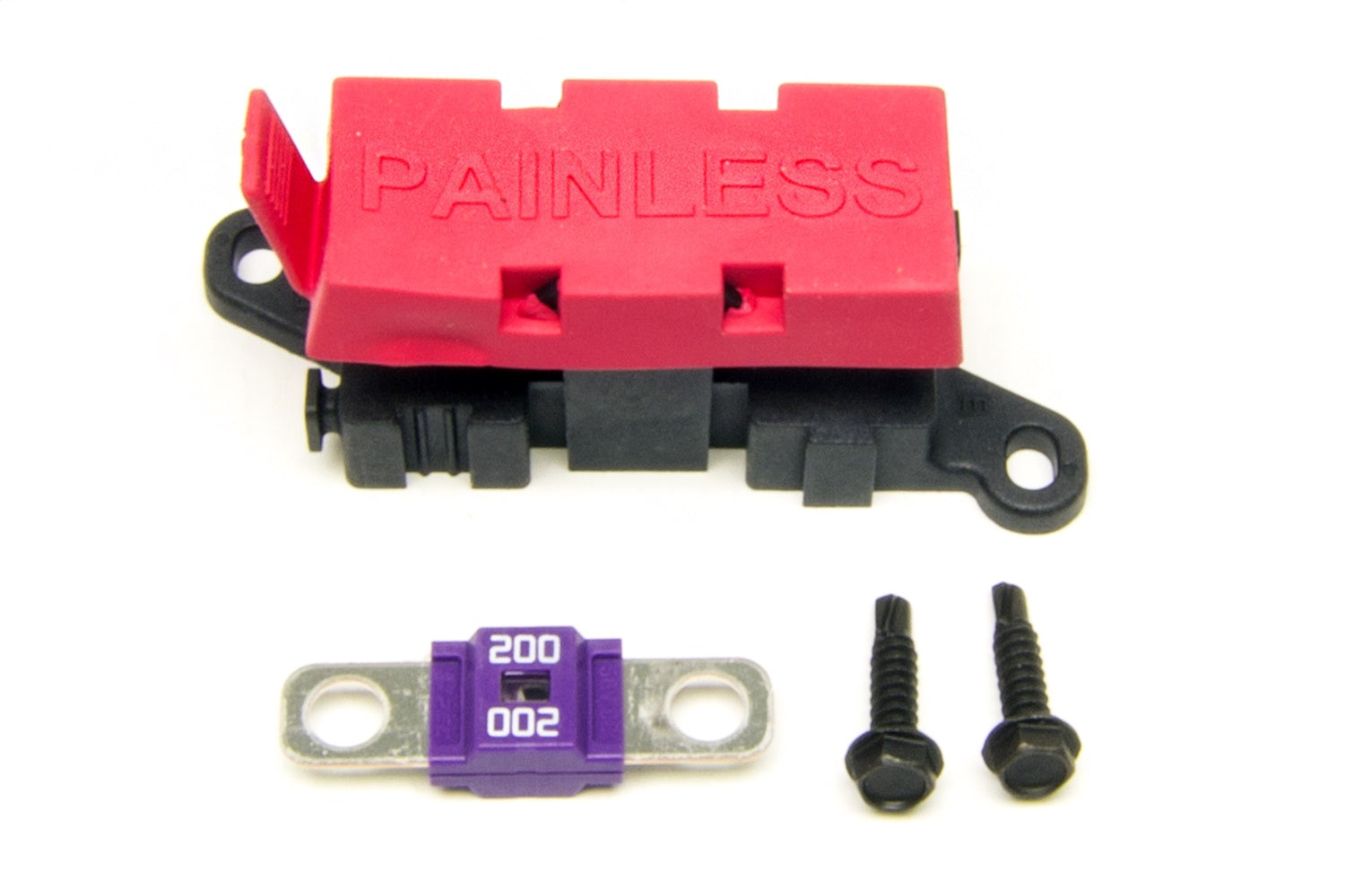 Painless Wiring 80003 MIDI Fuse Holder; Incl. Mounting Base w/Hardware/Cover/[2] 200 Amp Fuses; Painless Wiring 80003