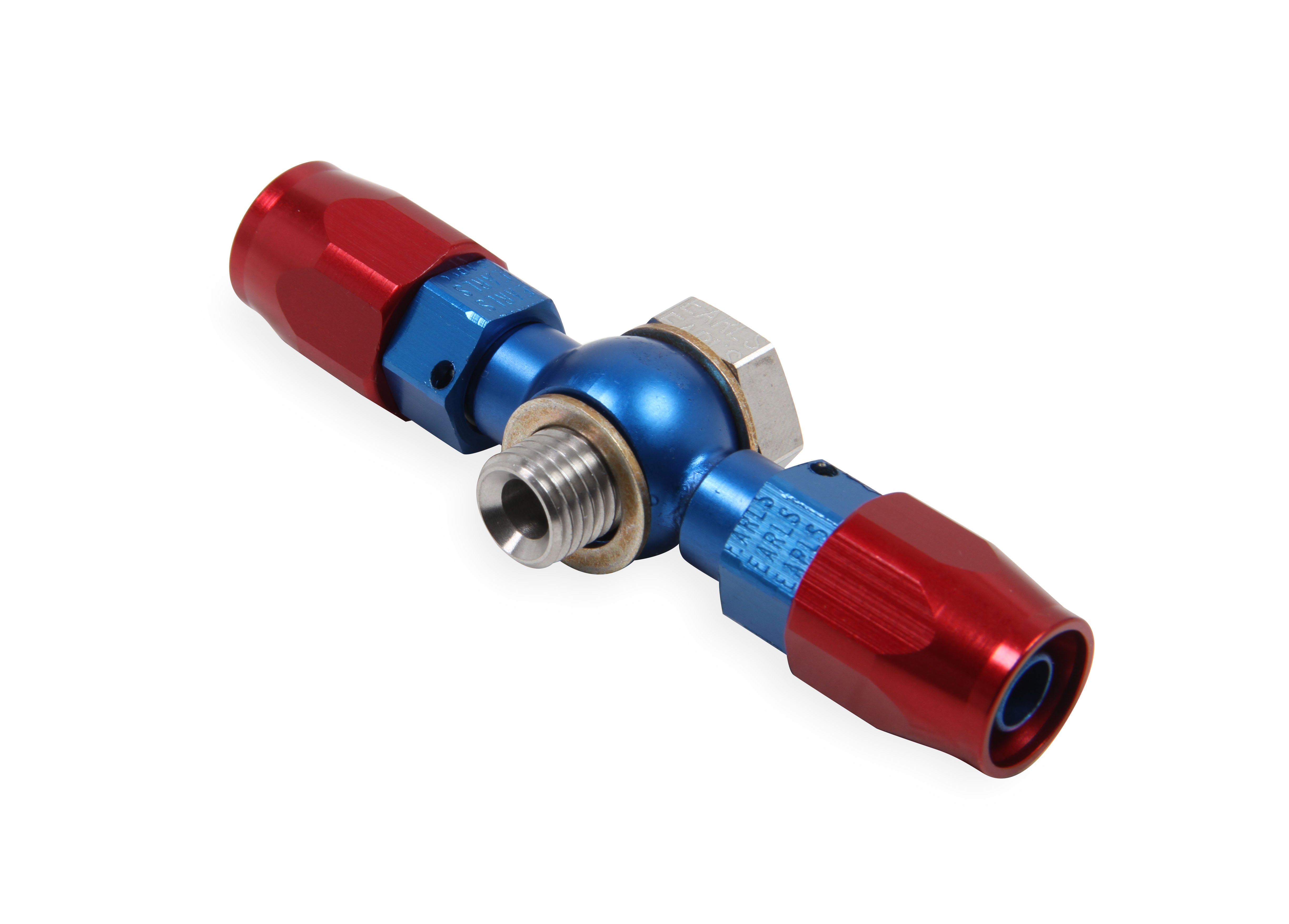 Earls 9/16"-24 Double Bango Swivel-Seal® Hose End AN -6 Red/Blue