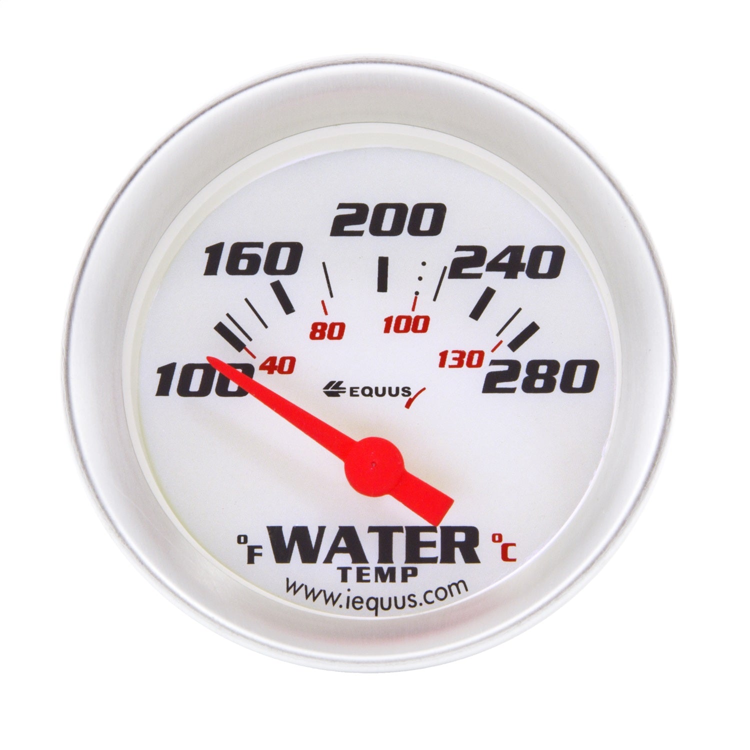 Equus E8162 GAUGE; WATER TEMP; 1.5in.; 100-280 F; 90 DEGREE SWEEP; ELEC; WHT; SLVR; 8000 SER Equus E8162