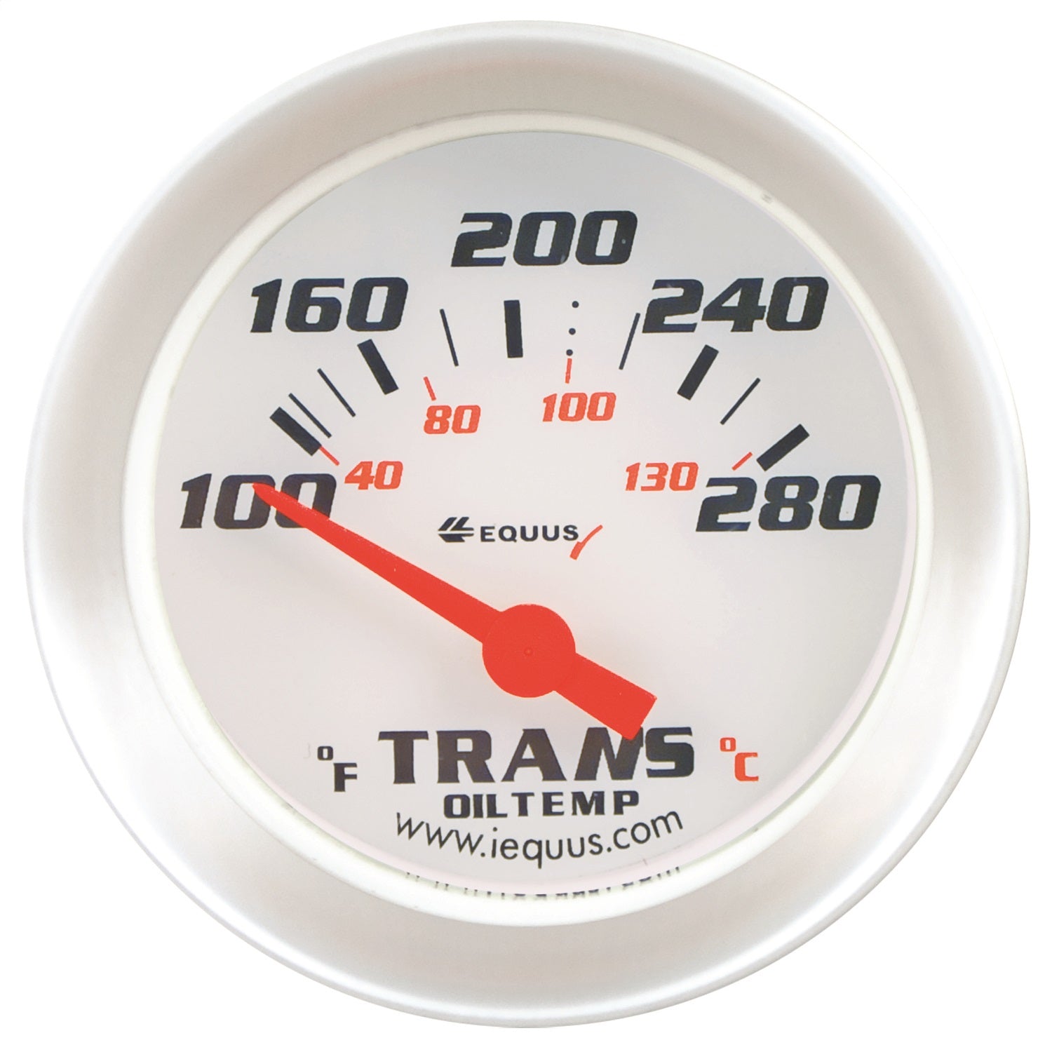 Equus E8241 GAUGE; TRANSMISSION TEMP; 2in.; 100-280 F; 90 DEGREE SWEEP; ELEC; WHT; SLVR; 800 Equus E8241