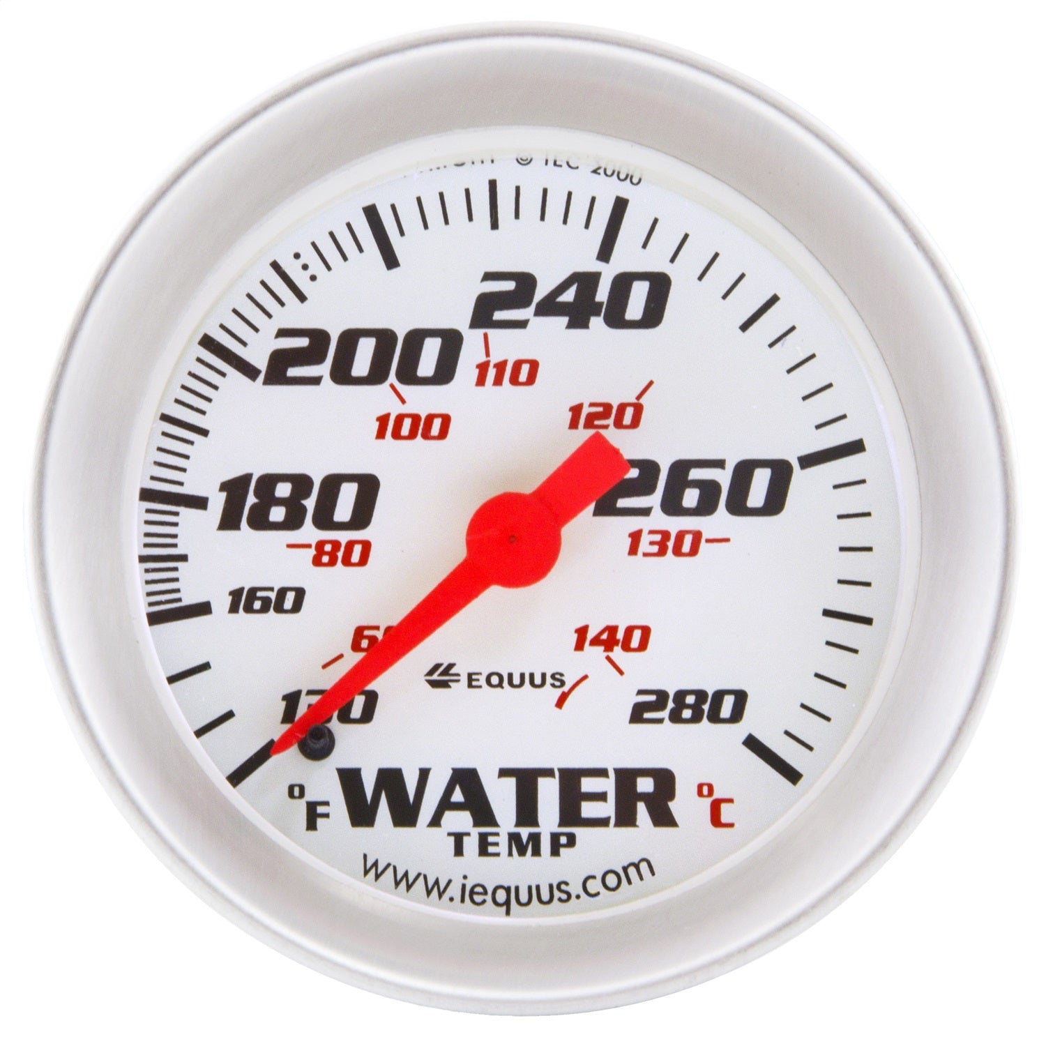 Equus E8242 GAUGE; WATER TEMPERATURE; 2in.; 130-280 F; 270 DEGREE SWEEP; MECH; WHT; SLVR; 80 Equus E8242