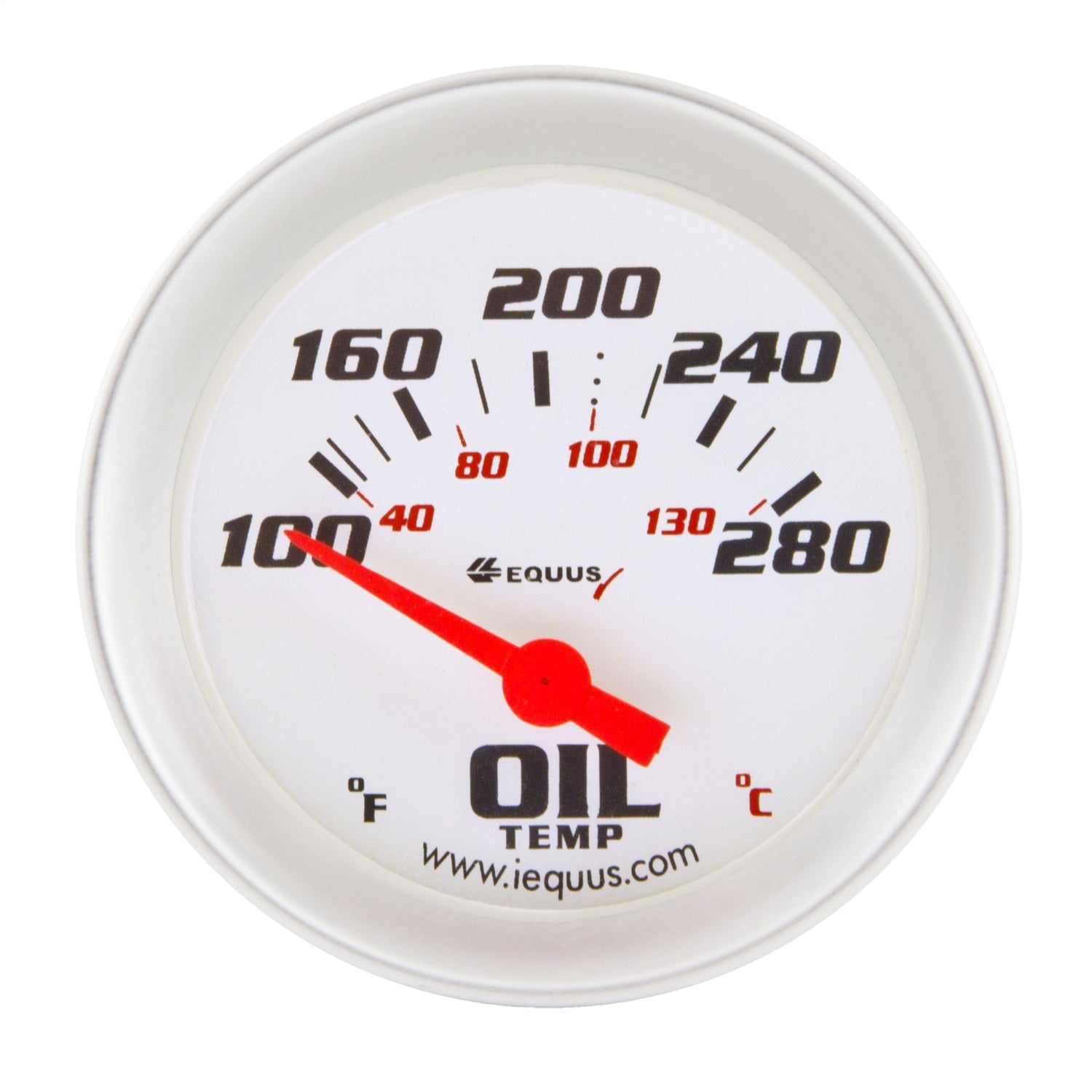 Equus E8243 GAUGE; OIL TEMPERATURE; 2in. 100-280 F; 90 DEGREE SWEEP; ELEC; WHITE; SILVER; 80 Equus E8243