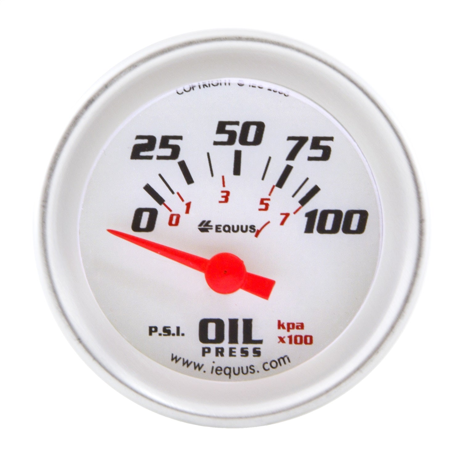 Equus E8264 GAUGE; OIL PRESSURE; 2in.; 90 DEGREE SWEEP; ELEC; WHITE; SILVER; 8000 SERIES Equus E8264
