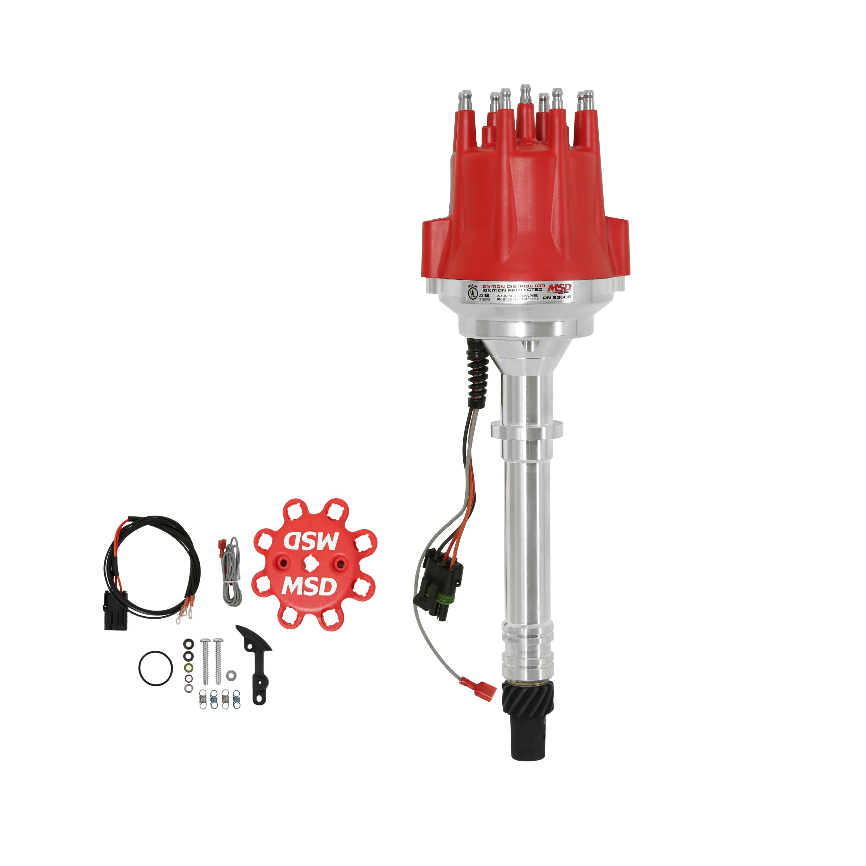 MSD 83606 Pro-Billet Marine Ready-To-Run Distributor; Chevy V8; Iron Gear; Red; MSD 83606