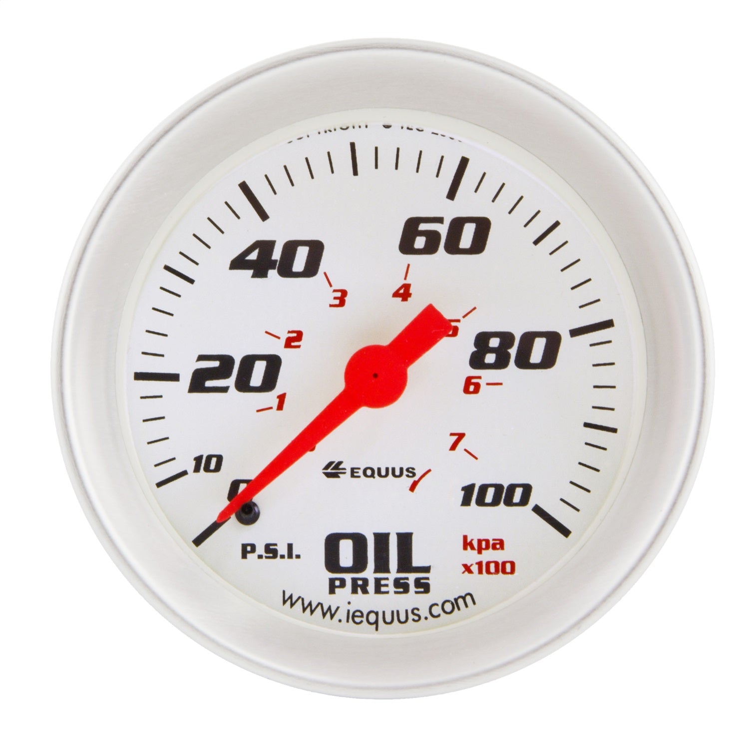 Equus E8444 GAUGE; OIL PRESSURE; 2-5/8in.; 0-100 PSI; 270 SWEEP; MECH; WHITE; SILVER 8000 Equus E8444