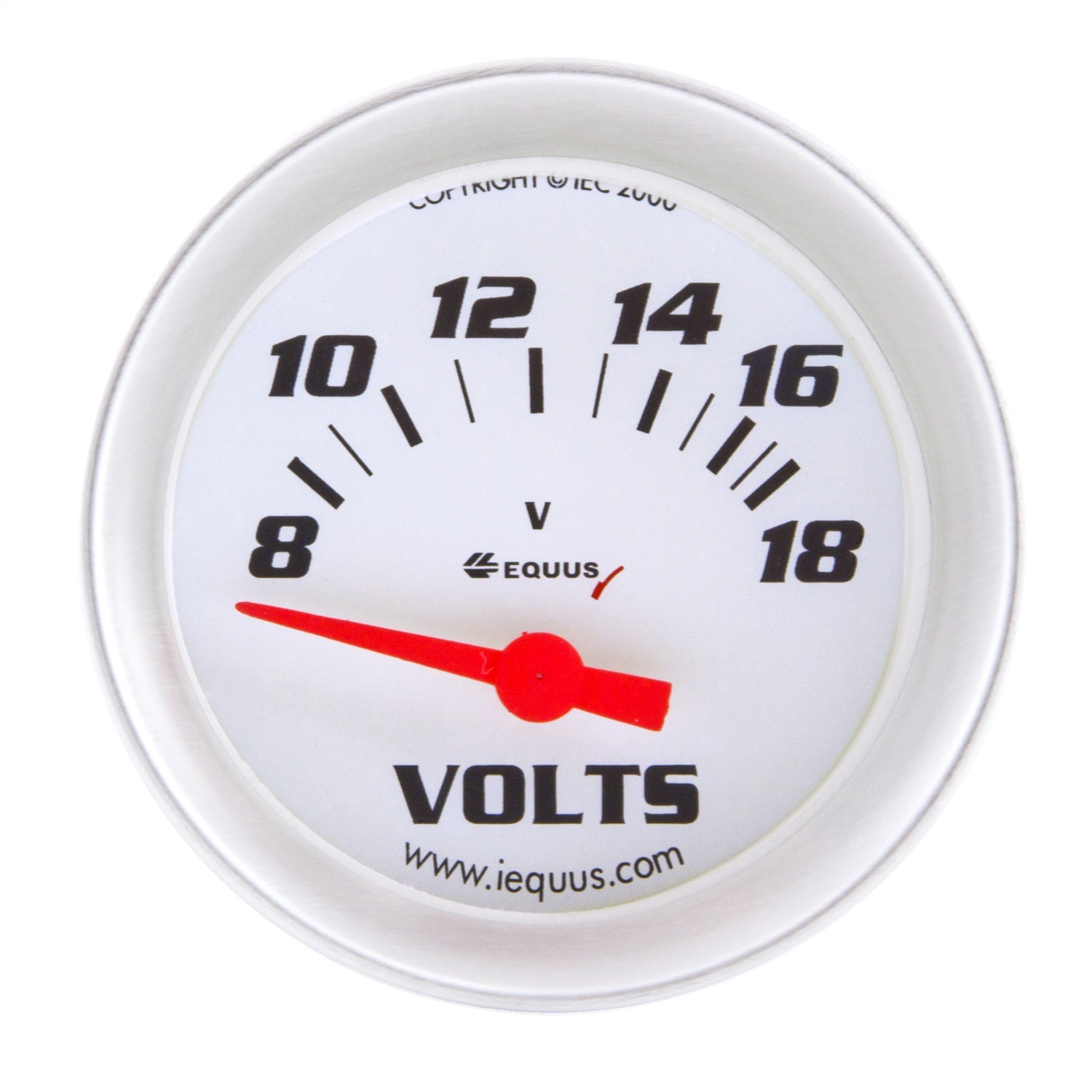 Equus E8468 GAUGE; VOLTMETER; 2-5/8in.; 8-18V; 90 DEGREE SWEEP; ELEC; WHITE; SILVER; 8000 Equus E8468