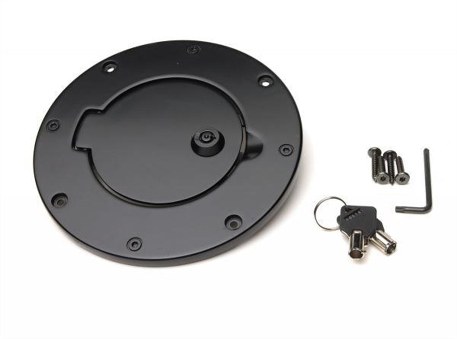 Rampage 85006 Billet Style Fuel Door Cover; Black Off Road Coat; Locking; Incl. 2 Keys; Rampage 85006