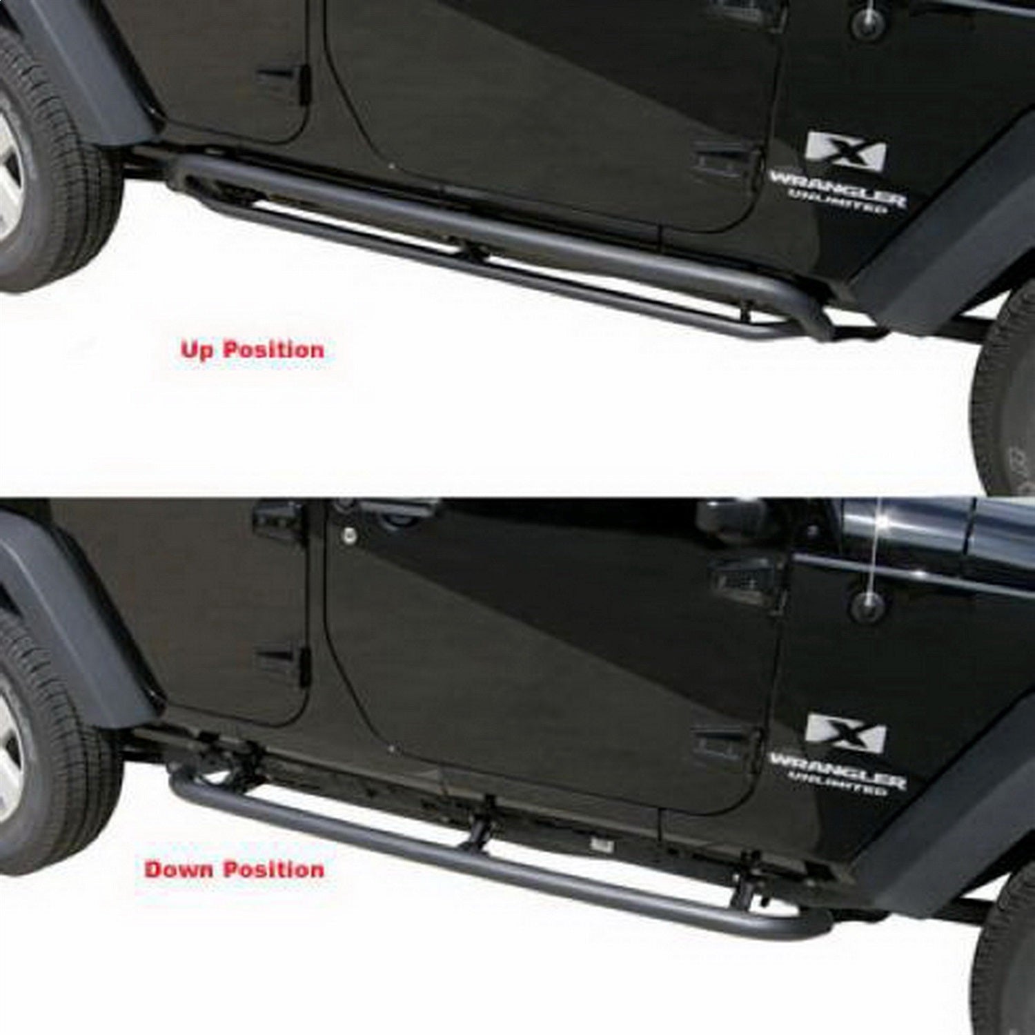 Rampage 88632 Side Bar Retractable RockerGuard Step; Black Textured Finish; Pair; Rampage 88632