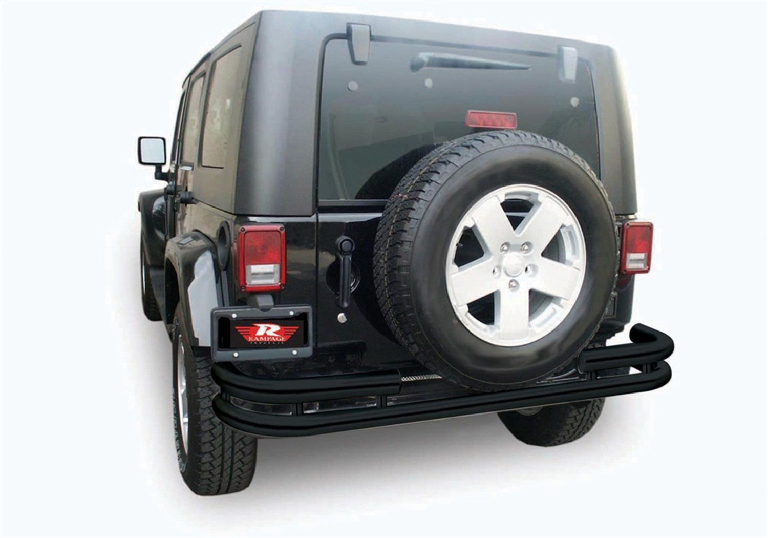 Rampage 88648 Rear Double Tube Bumper; Textured Black; Rampage 88648