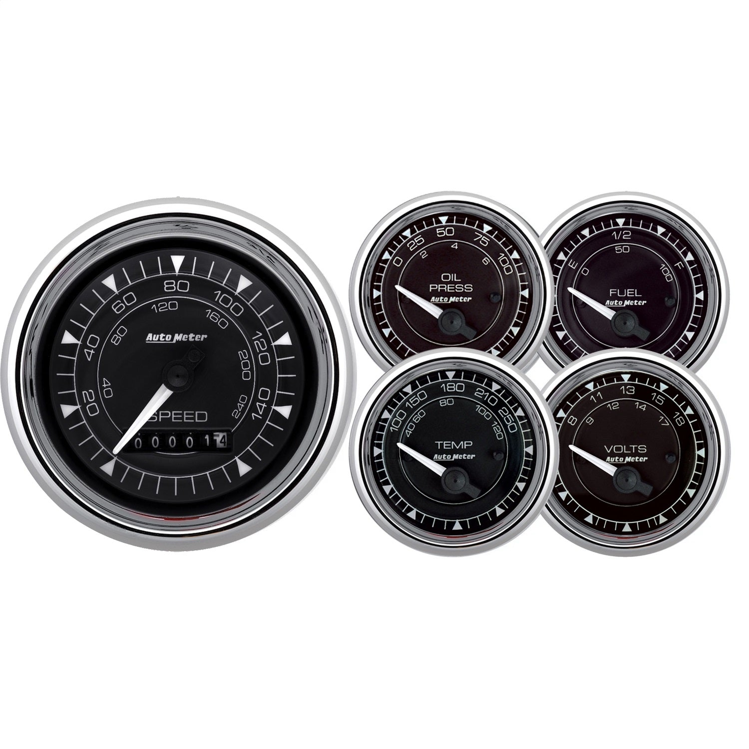 AutoMeter 9708 GAUGE KIT; 5 PC.; 3 3/8in./2 1/16in.; ELEC. SPEEDOMETER; CHRONO CHROME AutoMeter 9708