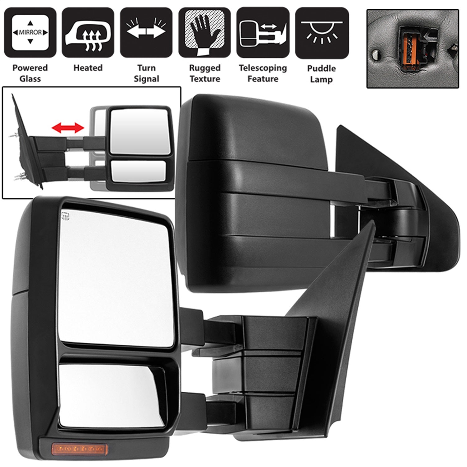 Spyder Auto 9936791 Power Heated LED Signal Telescoping Mirrors; Set; Amber; Spyder Auto 9936791