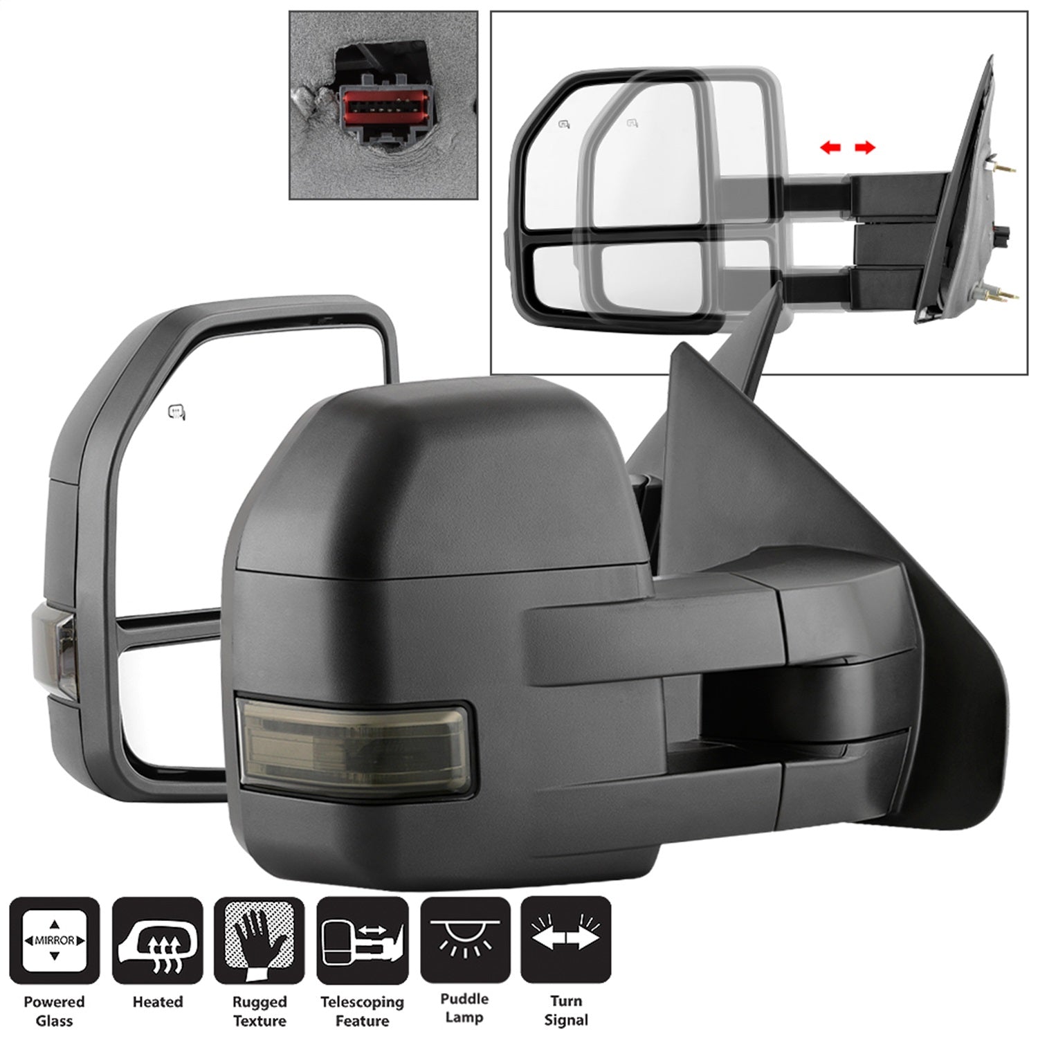 Spyder Auto 9943089 Power Heated LED Signal Telescoping Mirrors; Set; Smoke; Spyder Auto 9943089