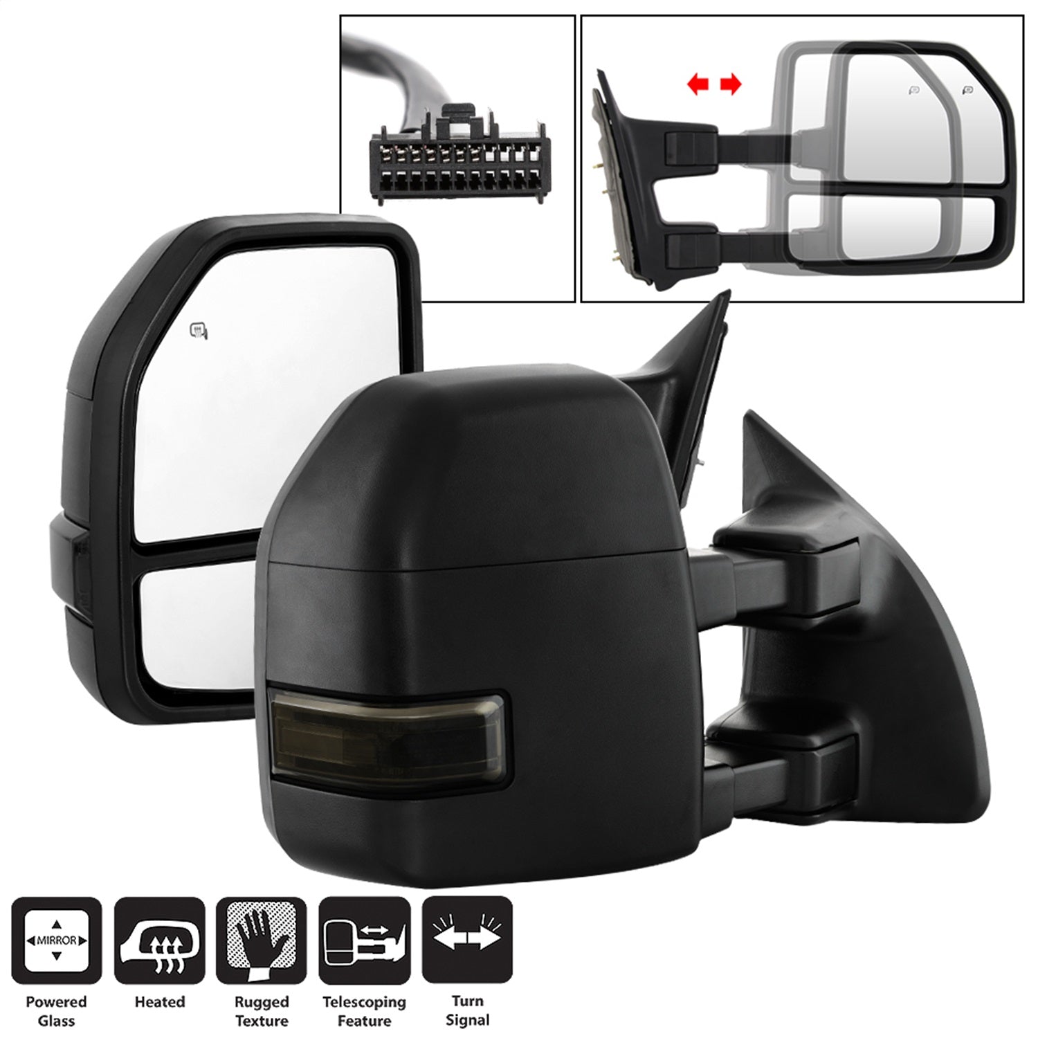 Spyder Auto 9943096 Power Heated LED Signal Telescoping Mirrors; Set; Smoke; Adjustable; Spyder Auto 9943096