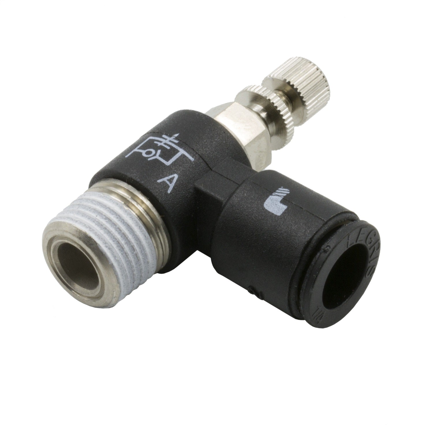 Dedenbear ANVRAMO NEEDLE VALVE; 90deg.; 1/4in. OD QK DISCONNECT TO 1/8in. NPT (METER OUT) NICKEL P Dedenbear ANVRAMO