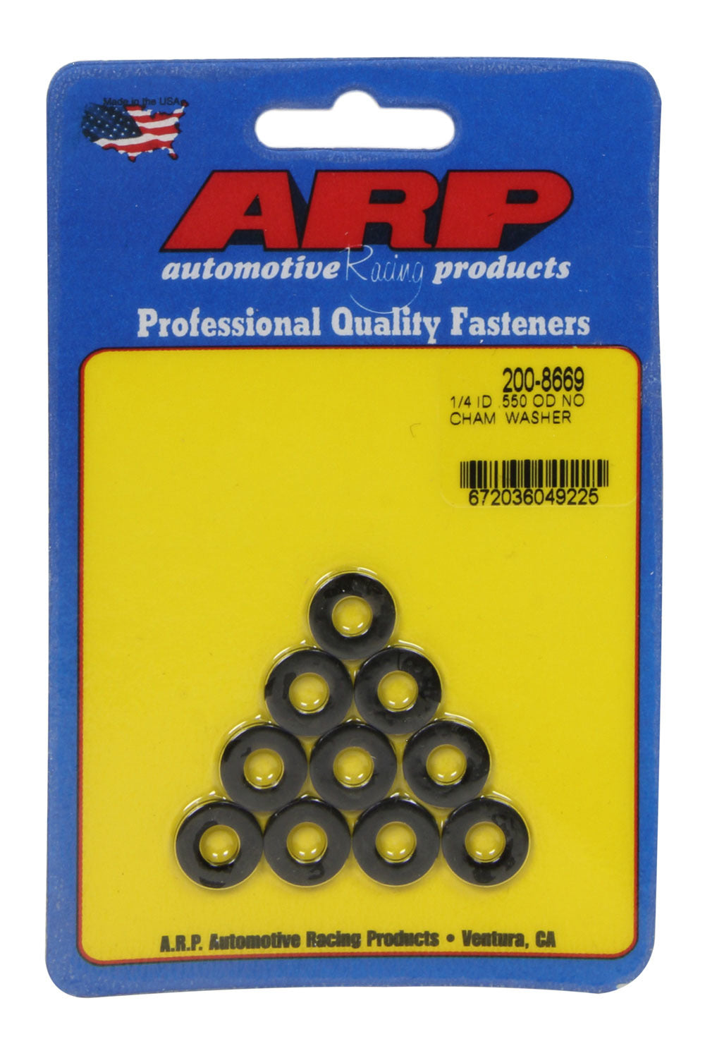 Auto Racing Products 200-8669 1/4 ID x .550 OD Black Washers No-Chamfer 10pk Auto Racing Products 200-8669