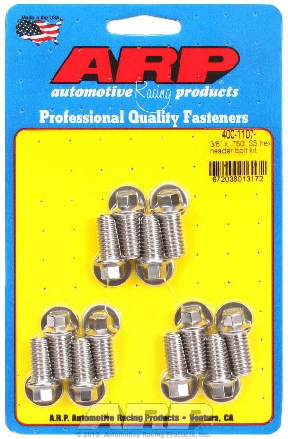 Auto Racing Products 400-1107 S/S Header Bolt Kit - 3/8 x .750 UHL (12) Auto Racing Products 400-1107