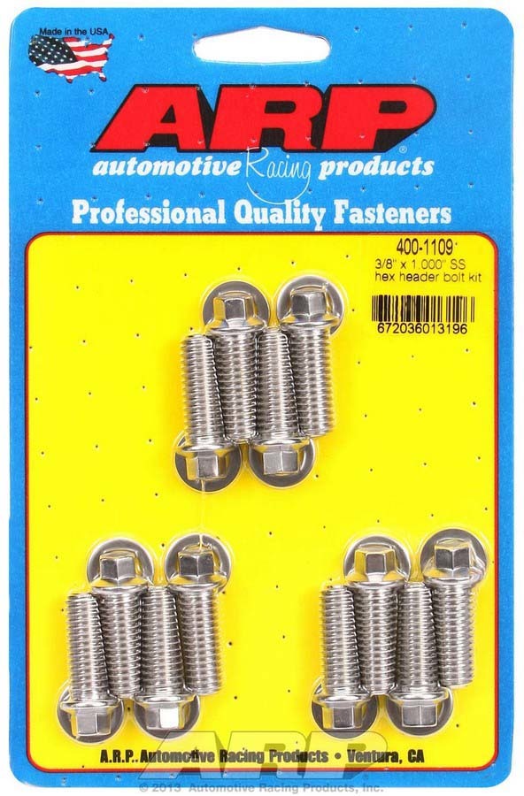 Auto Racing Products 400-1109 S/S Header Bolt Kit - 3/8 x 1.00 UHL (12) Auto Racing Products 400-1109