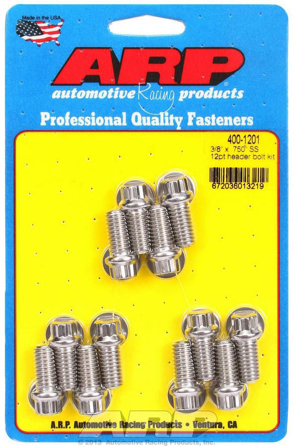 Auto Racing Products 400-1201 S/S Header Bolt Kit - 3/8 x .750 UHL (12) Auto Racing Products 400-1201