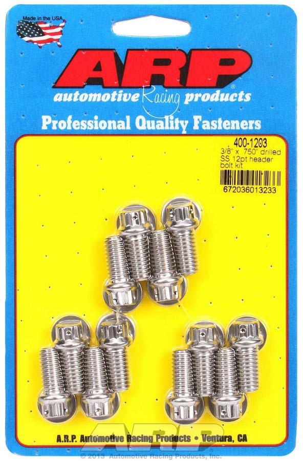Auto Racing Products 400-1203 S/S Header Bolt Kit - 3/8 x .750 UHL (12) Auto Racing Products 400-1203