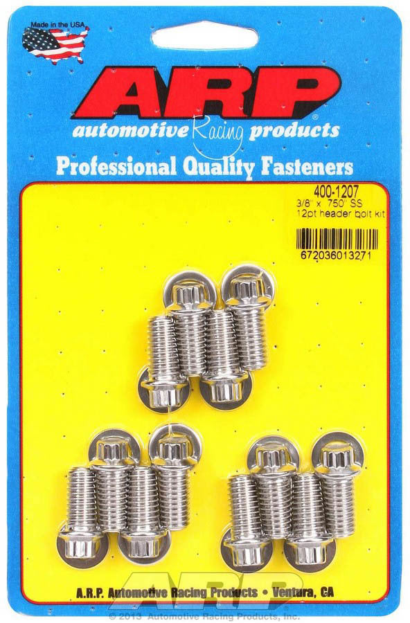 Auto Racing Products 400-1207 S/S Header Bolt Kit - 3/8 x .750 UHL (12) Auto Racing Products 400-1207