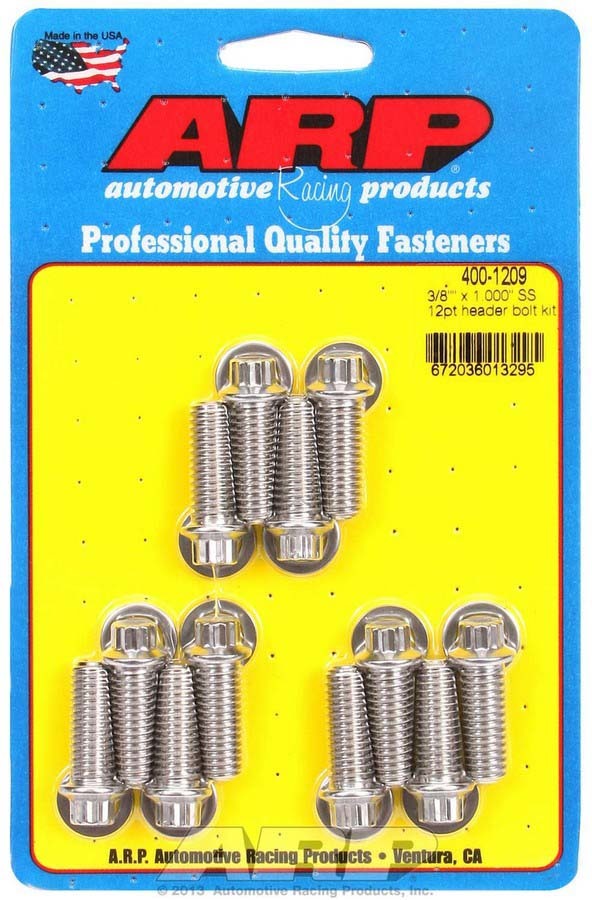 Auto Racing Products 400-1209 S/S Header Bolt Kit - 3/8 x 1.00 UHL (12) Auto Racing Products 400-1209