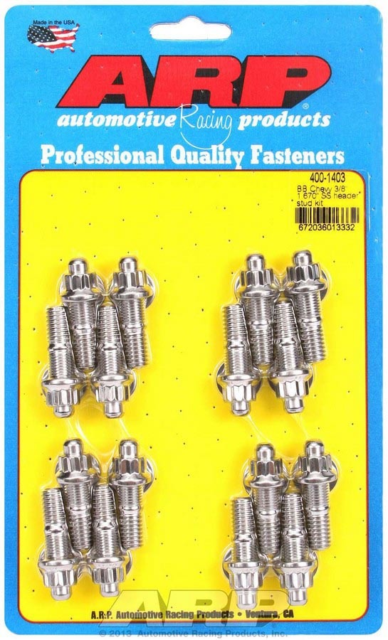 Auto Racing Products 400-1403 S/S Header Stud Kit - 3/8in x 1.670in OAL (16) Auto Racing Products 400-1403