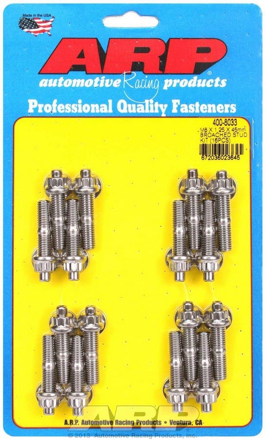 Auto Racing Products 400-8033 S/S Stud & Nut Kit (16) 8mm x 1.25in x  45mm Auto Racing Products 400-8033