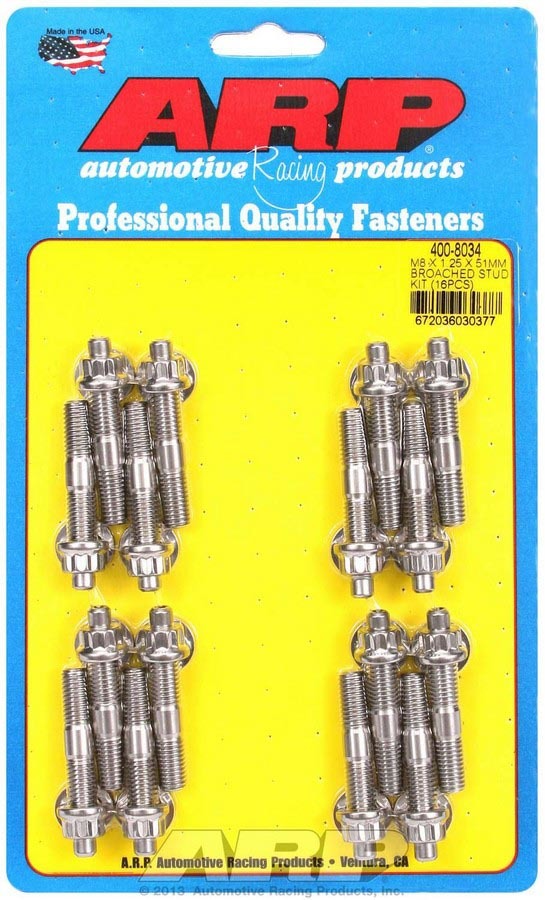 Auto Racing Products 400-8034 S/S Stud & Nut Kit (16) 8mm x 1.25in x  51mm Auto Racing Products 400-8034