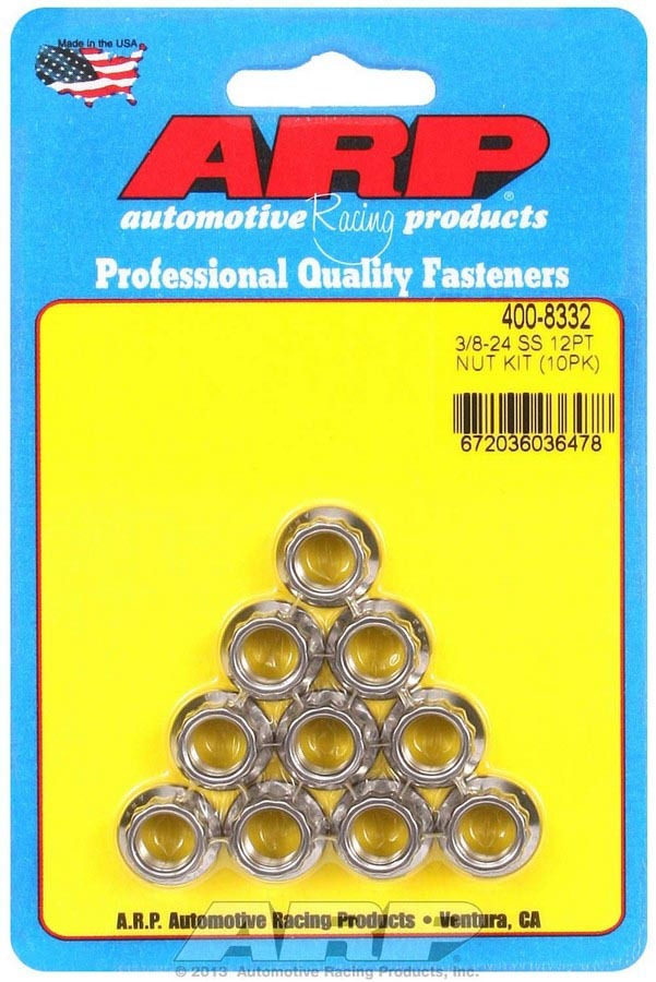 Auto Racing Products 400-8332 S/S 12pt. Nuts - 3/8-24 (10) Auto Racing Products 400-8332