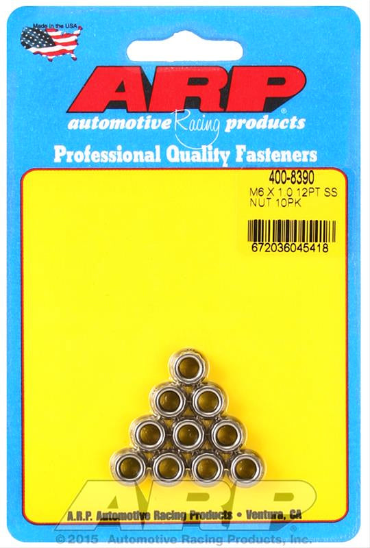 Auto Racing Products 400-8390 6mm x 1.00 12pt Nuts 10pk Stainless Steel Auto Racing Products 400-8390
