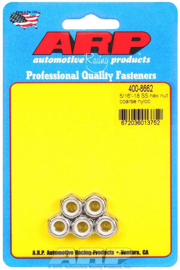 Auto Racing Products 400-8662 S/S Hex Nyloc Nuts 5/16-18 (5) Auto Racing Products 400-8662