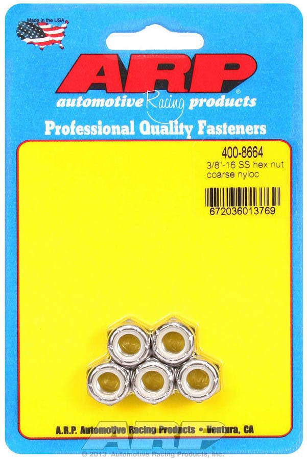 Auto Racing Products 400-8664 S/S Hex Nyloc Nuts 3/8-16 (5) Auto Racing Products 400-8664
