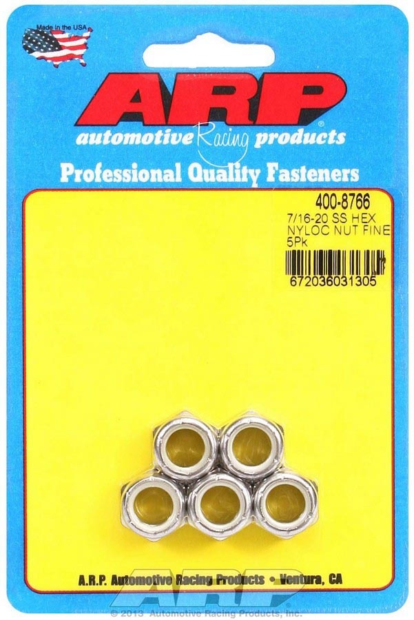 Auto Racing Products 400-8766 S/S 6pt. Fine Nyloc Nuts - 7/16-20 (5) Auto Racing Products 400-8766