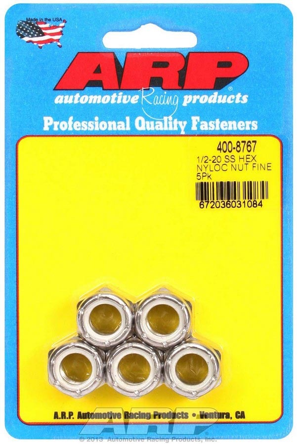 Auto Racing Products 400-8767 S/S 6pt. Fine Nyloc Nuts - 1/2-20 (5) Auto Racing Products 400-8767