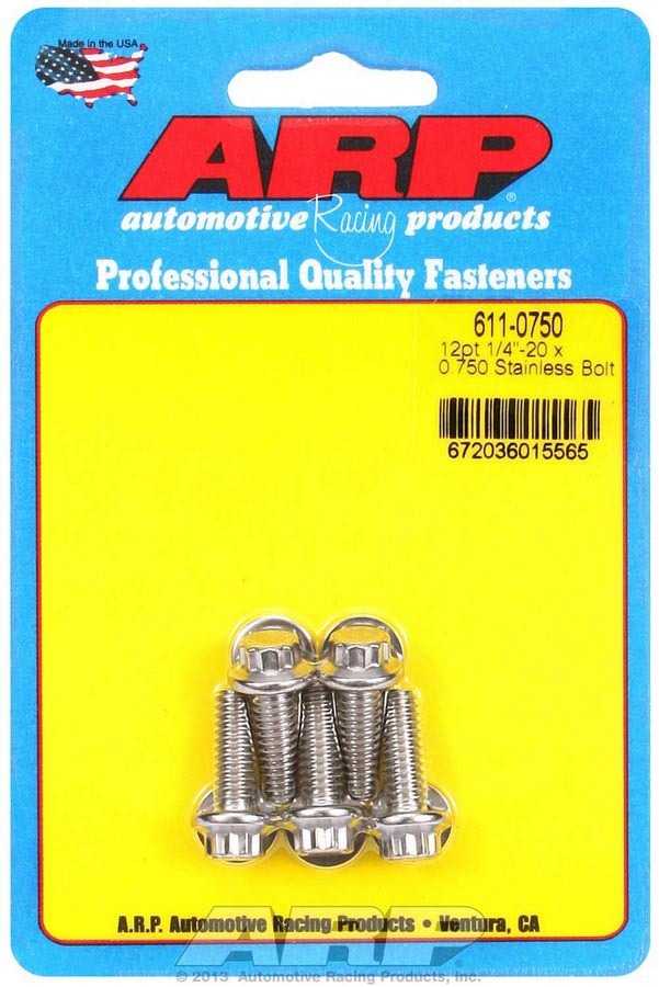 Auto Racing Products 611-0750 S/S Bolt Kit - 12pt. (5) 1/4-20 x .750 Auto Racing Products 611-0750